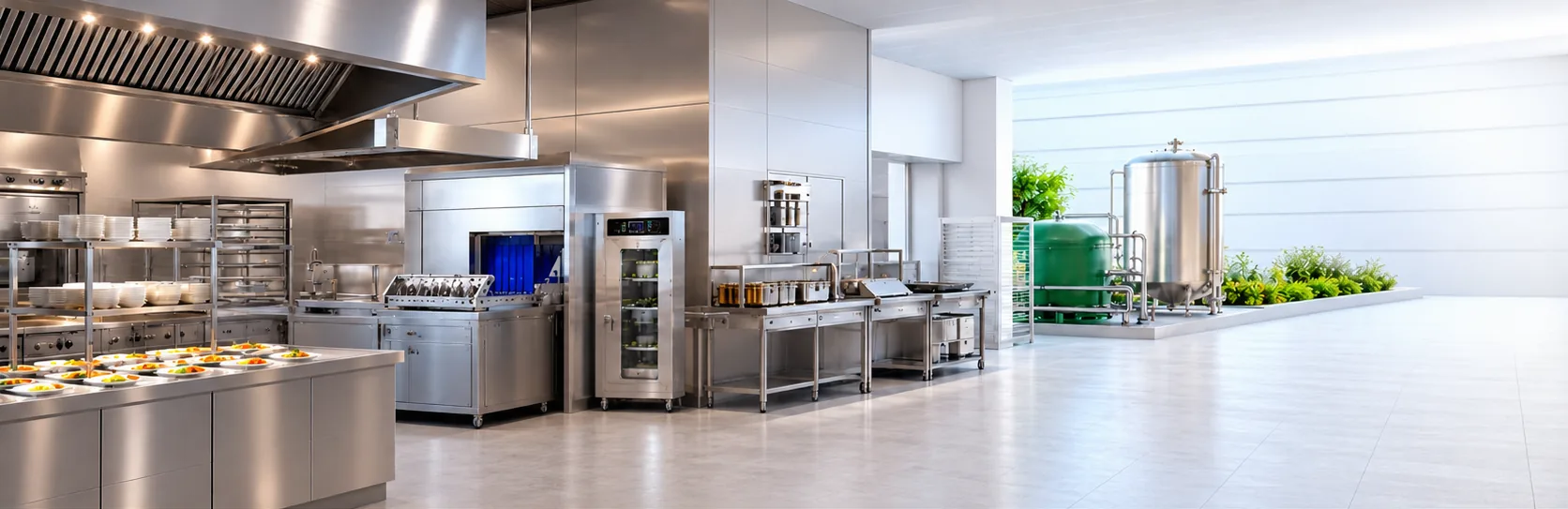 Equipamiento de una cocina profesional de acero inoxidable